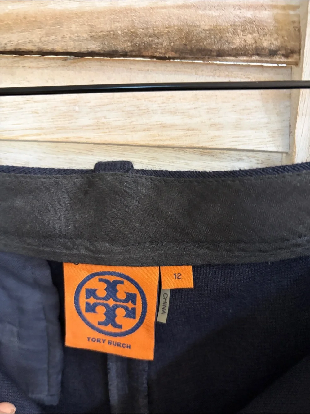 Tory Burch Dark Nacy Straight-Leg Pants with Gold Logo Tab